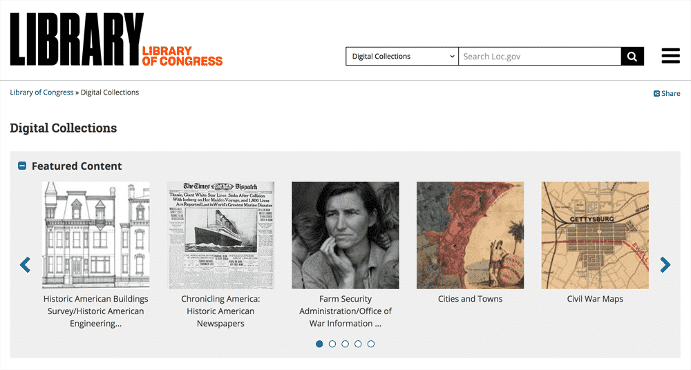 Screenshot of the Library of Congress website.