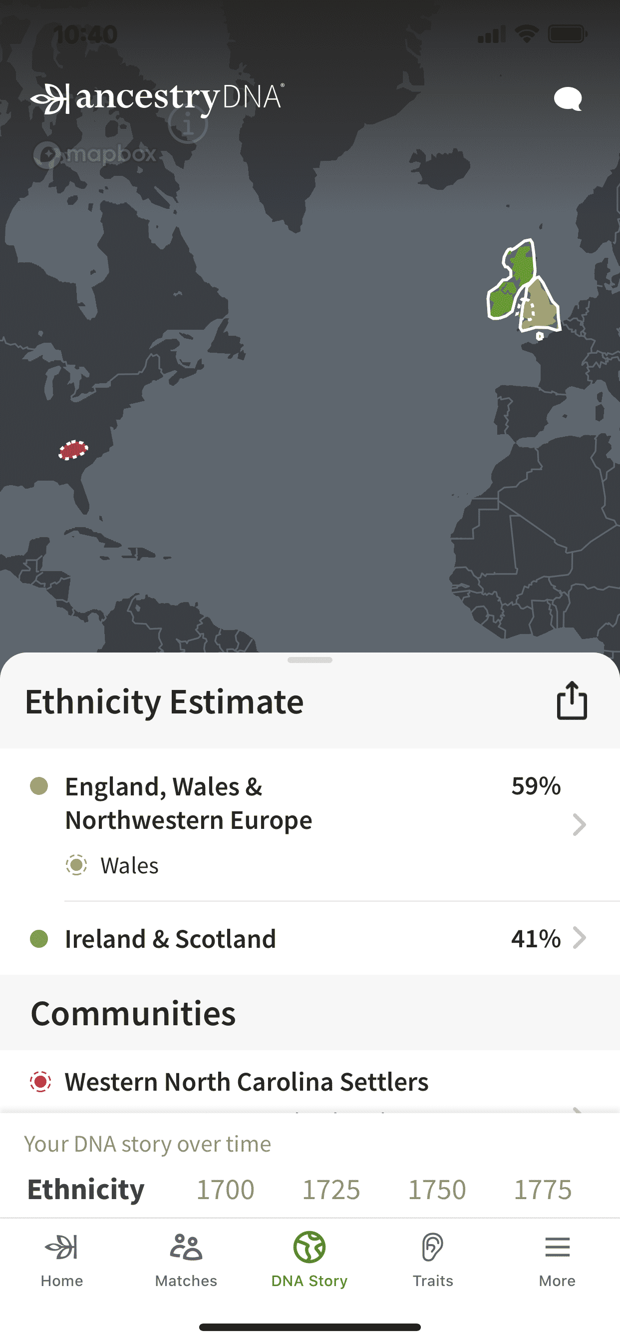 Example of AncestryDNA on an iPhone
