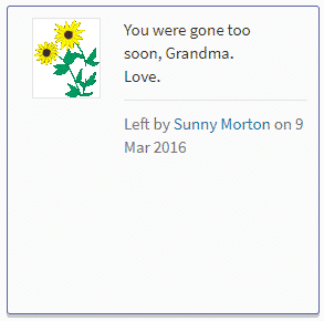 Screenshot of virtual flower and note option on Find a Grave.
