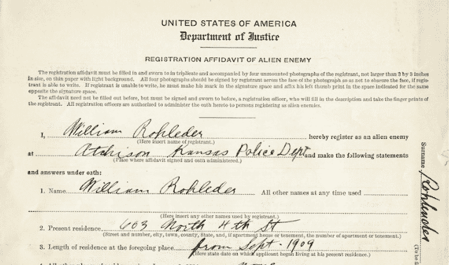 Using Registration Affidavit of Alien Enemy