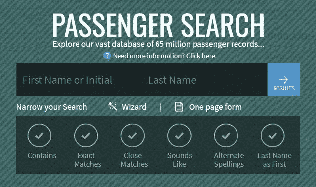 Ellis Island records passenger search box on EllisIsland.org