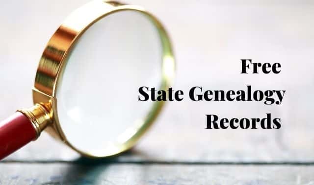 Magnifying glass with the words "Free State Genealogy Records"