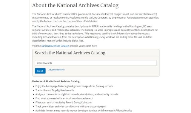National Archives Catalog search box