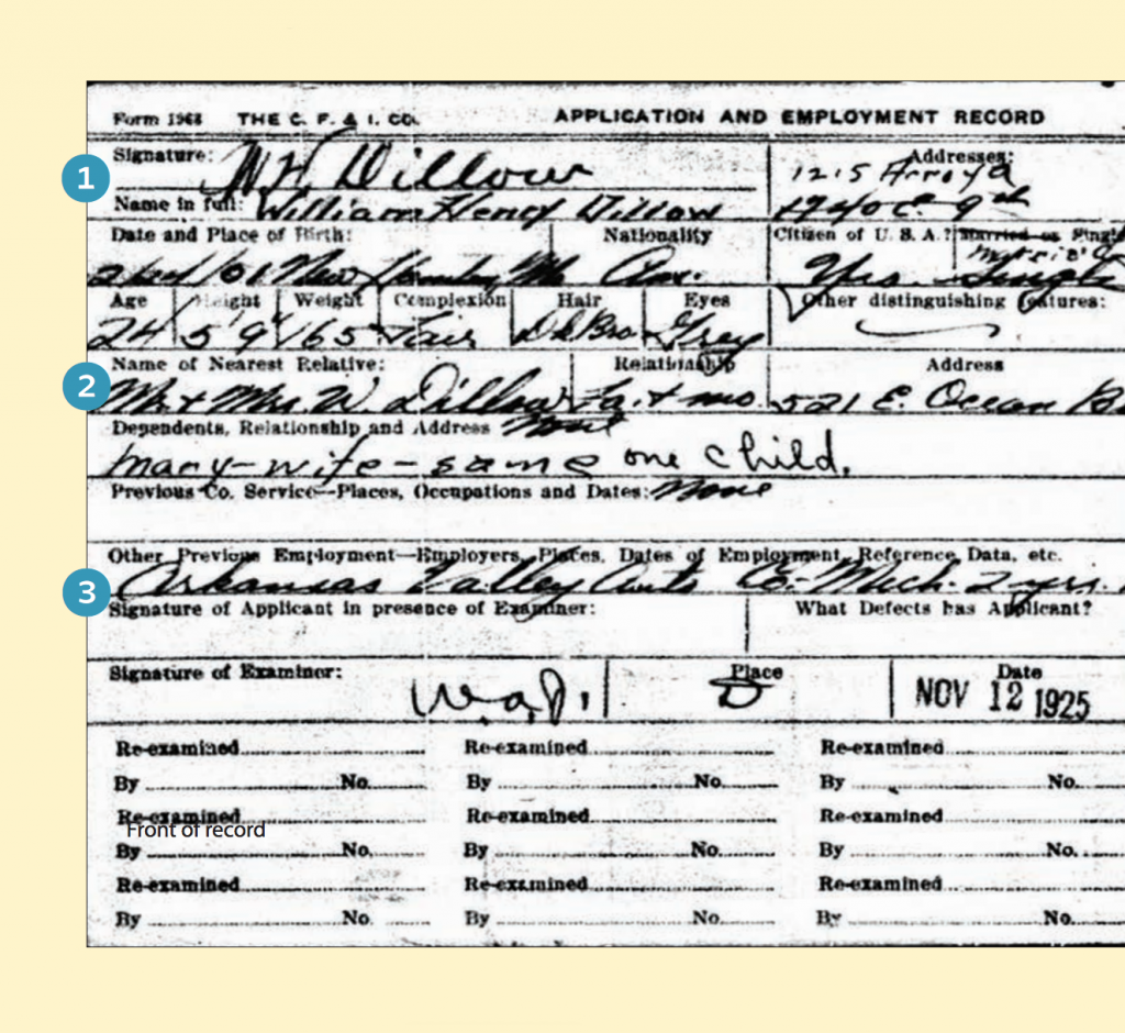 Closeup of an application and employment record.